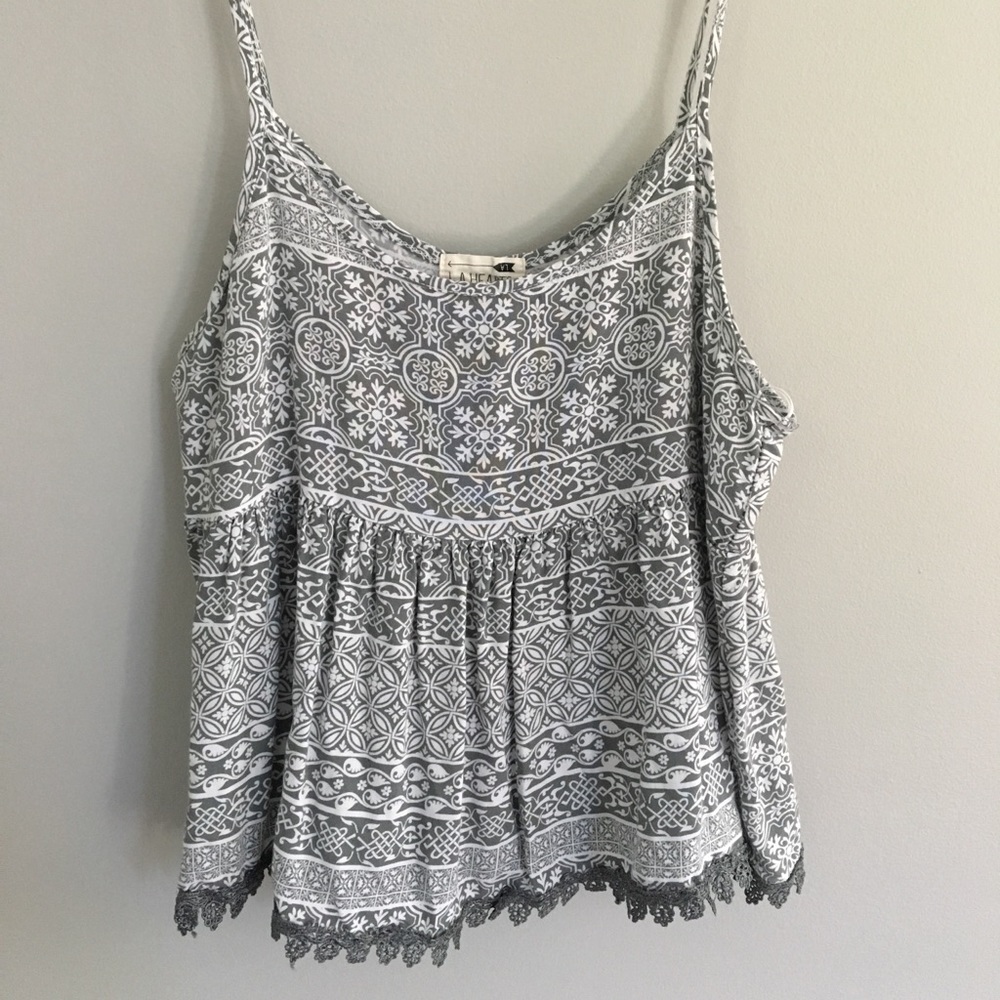 LA Hearts Gray Patterned Tank with Lace Trim